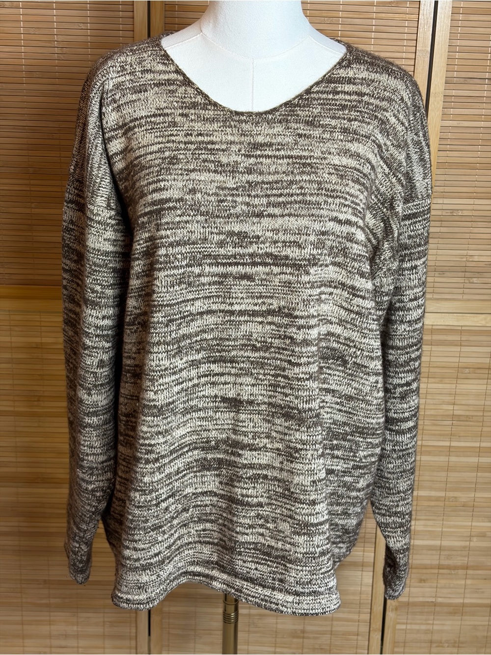 Women's Marled Scoop Neck Sweater - Brown/Cream